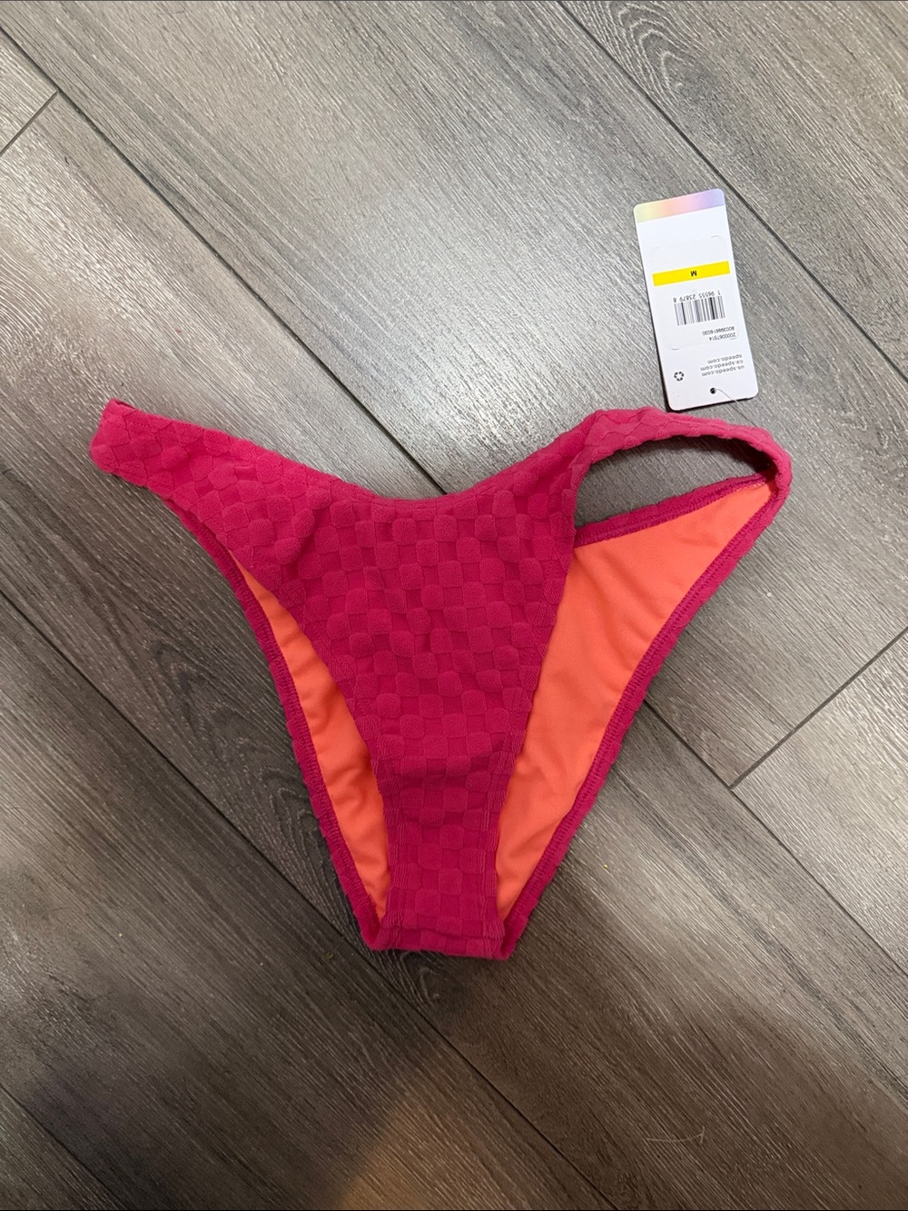 Speedo Hot Pink Textured Bikini Bottom with Coral Lining